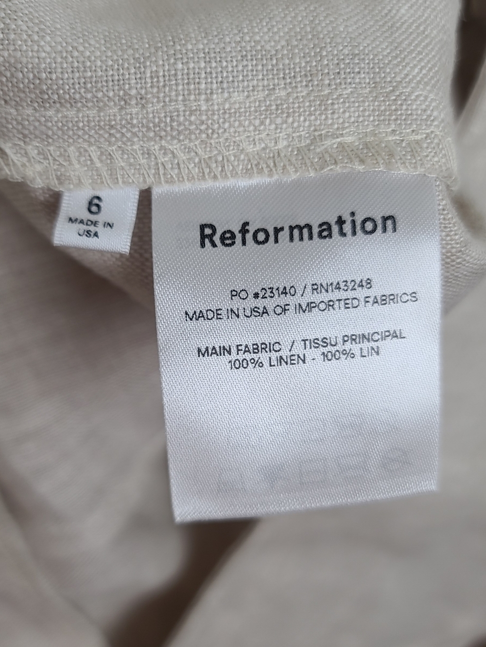 NWT Reformation Linen Trousers Oatmeal Size 6 - Picture 7 of 8